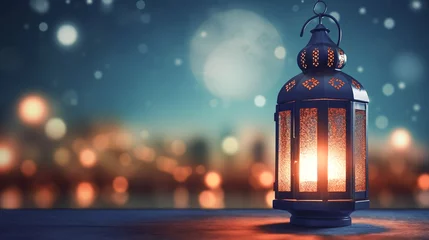 Fotobehang Ramadan Kareem background. Ramadan lantern on bokeh background, Generative Ai © Mr. Muzammil