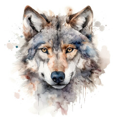 Majestic Wolf Portrait: Realistic Watercolor Art