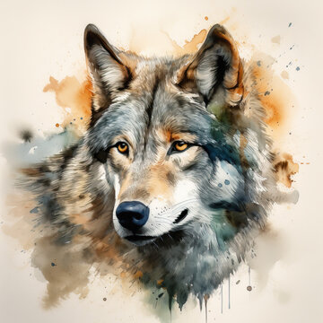 Majestic Wolf Portrait: Realistic Watercolor Style