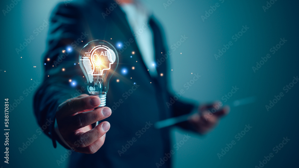Leinwandbilder ai technology, artificial intelligence. man showing technology smart robot, artificial intelligence,