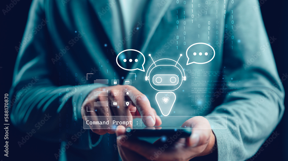 Fototapete chatbot chat with ai, artificial intelligence. man using technology smart robot ai, artificial intel