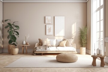 Fototapeta na wymiar cozy living room with modern furniture and a touch of greenery. Generative AI
