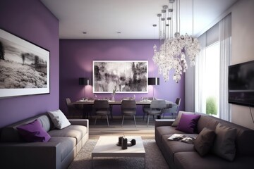 luxurious living room with elegant furniture and a grand chandelier. Generative AI