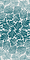 Blue green abstract background with tropical palm leaves in Matisse style. Vector seamless pattern with Scandinavian cut out elements.