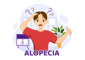 Alopecia Illustration with Hair Loss Autoimmune Medical Disease and Baldness in Healthcare Flat Cartoon Hand Drawn Banner or Landing Page Templates