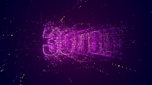 Abstract Futuristic Art Purple Yellow Shine Number 3000 3d Motion Camera Reveal With Complex Rhombus Shape Glitter Particles Matrix Lines