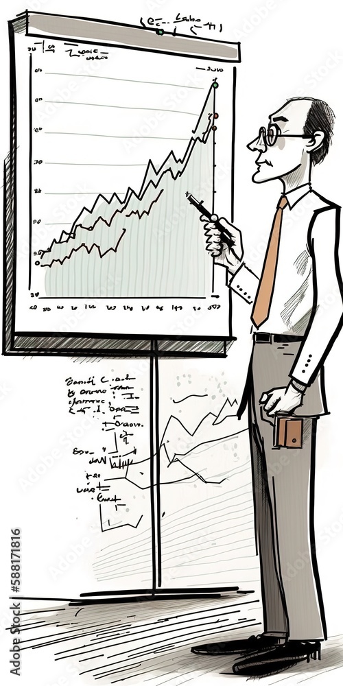 Aufkleber a man presents some bar charts while using a fancy digital pen. generative ai