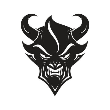 devil, logo concept black and white color, hand drawn illustration