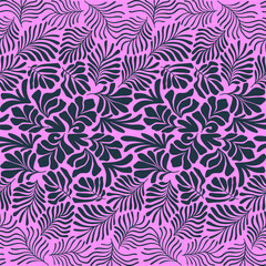 Pink abstract background with tropical palm leaves in Matisse style. Vector seamless pattern with Scandinavian cut out elements.