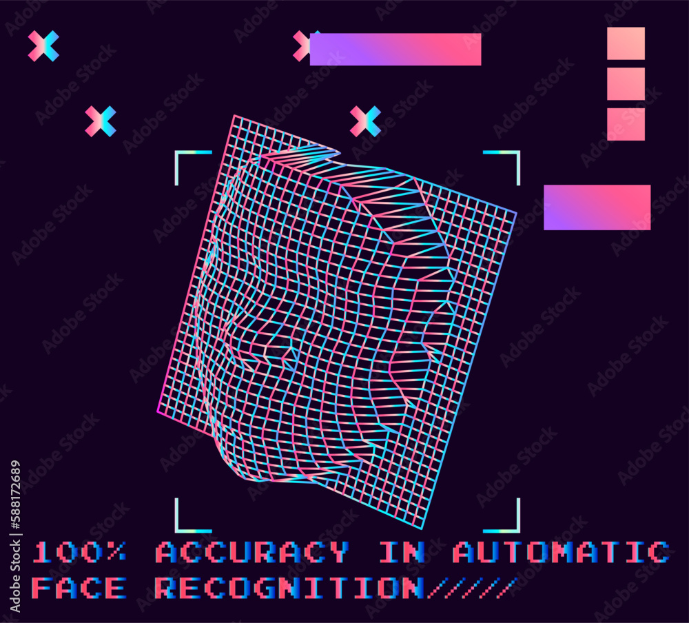 Poster Composition of 3D polygonal head made of mesh on a dark background and text 