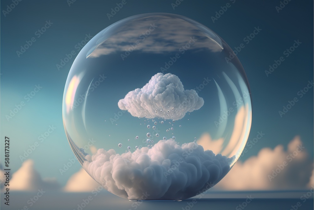 Poster beautiful modern abstract artwork of the sky captured in the transparent sphere bubble that reflect 