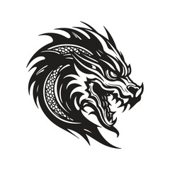 dragon, logo concept black and white color, hand drawn illustration
