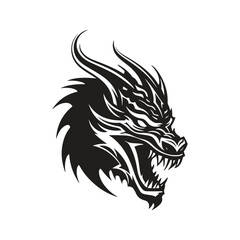 dragon, logo concept black and white color, hand drawn illustration