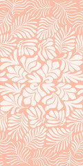 Peach white abstract background with tropical palm leaves in Matisse style. Vector seamless pattern with Scandinavian cut out elements.