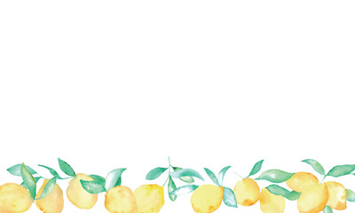 水彩画。夏の水彩タッチレモンベクターイラスト。夏のレモン装飾フレーム。Watercolor. Summer watercolor lemon vector illustration. Summer lemon decoration frame.