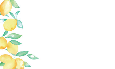Fototapeta premium 水彩画。夏の水彩タッチレモンベクターイラスト。夏のレモン装飾フレーム。Watercolor. Summer watercolor lemon vector illustration. Summer lemon decoration frame.