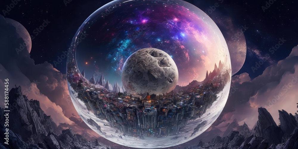 Wall mural outer planet landscape with from sci fi novel. superlative generative ai image.