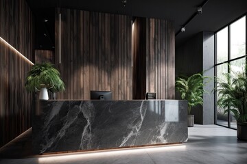 sleek marble reception counter in a contemporary office setting. Generative AI