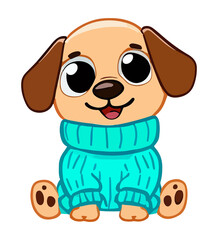 a cute dog wearing a sweater in cartoon style
