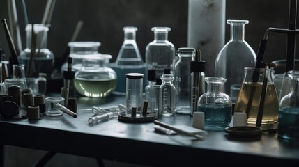 Science-themed background with space for copy, showcasing a close-up of laboratory equipment. Generative AI