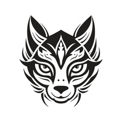 japanese kitsune mask, logo concept black and white color, hand drawn illustration