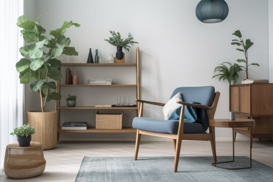 cozy and stylish living room with modern furniture and a potted plant. Generative AI