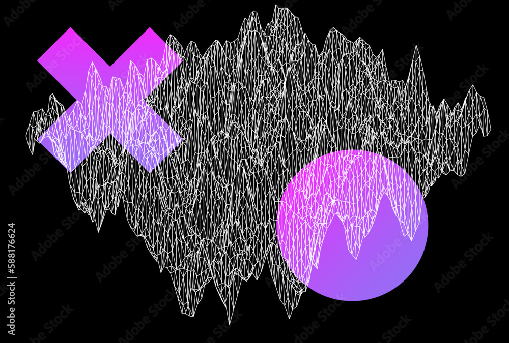 Leinwandbilder sci-fi vaporwave 3d landscape made of a polygonal distorted grid. synthwave hi-tech style background