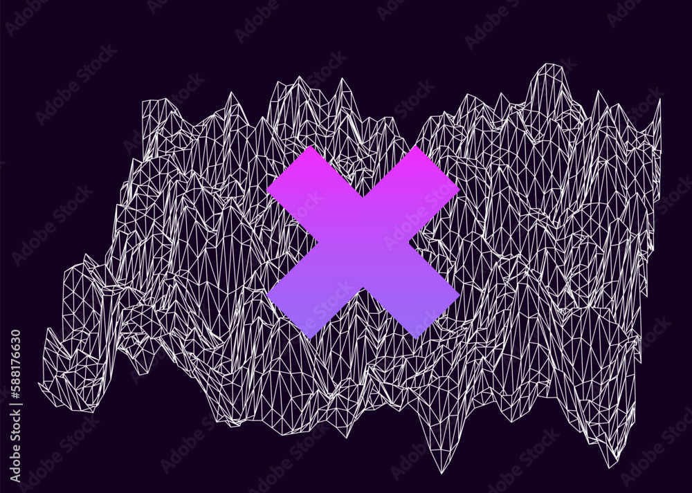 Fototapete sci-fi vaporwave 3d landscape made of a polygonal distorted grid. synthwave hi-tech style background