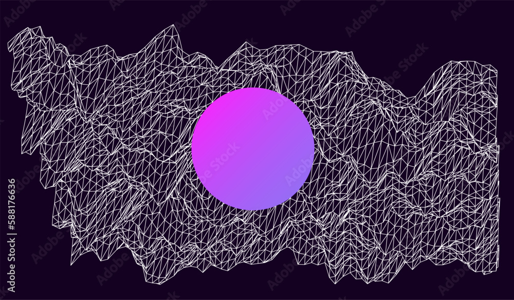 Fototapete sci-fi vaporwave 3d landscape made of a polygonal distorted grid. synthwave hi-tech style background