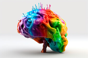 3d colorful brain, abstract, white background