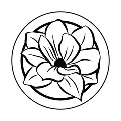 Magnolia flower icon design. Floral circle icon symbol. Flat icon.