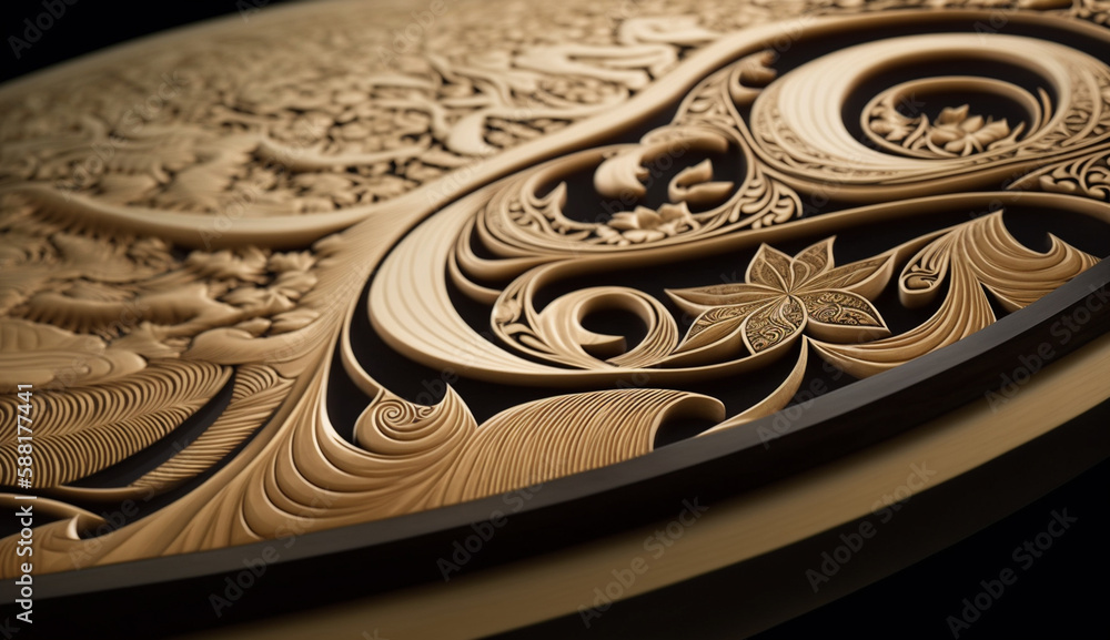 Poster a gold colored filigree scroll with floral patterns generated by ai