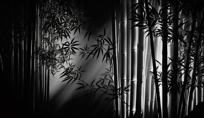 A tranquil scene of a bamboo forest silhouette generated by AI