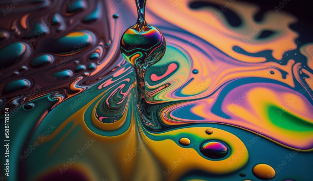 Poster abstract multi colored pattern of vibrant water drops generated by ai