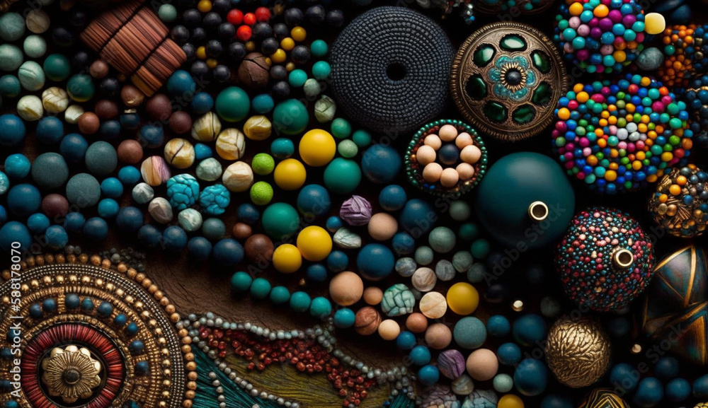 Poster multi colored balls with abstract patterns shiny jewelry generated by ai