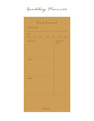 Food Diary Planner. Plan you food day easily. Vector illustration.