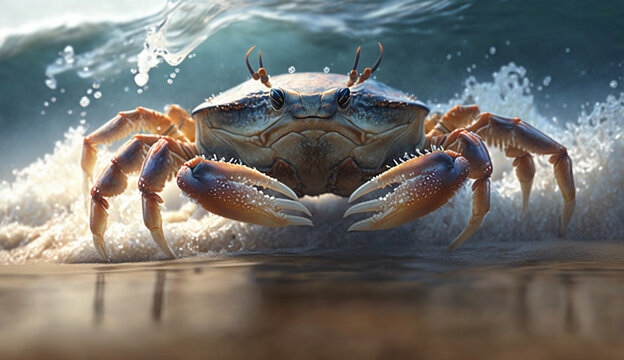 A close up of a fresh crab on sand generated by AI