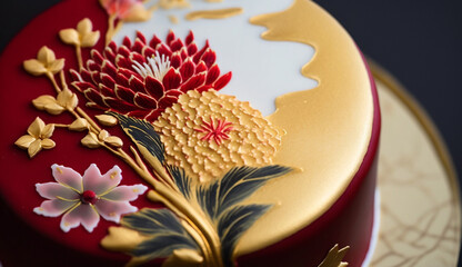 Floral decoration on gold background epitomizes elegance generated by AI