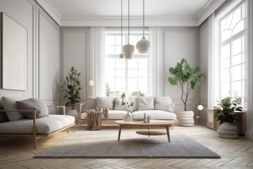 cozy living room with plants and furniture. Generative AI