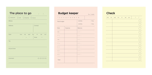 3 set of the place to go, Budget keeper planner.