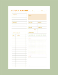 Project planner. Minimalist planner template set. Vector illustration.