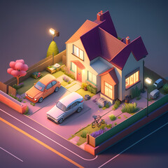 Isometric render of urban views and city building created with AI generated