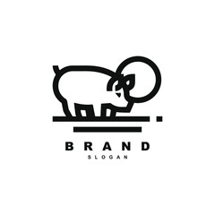 Vintage retro linear pig logo design vector