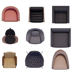 chair and bench sitting isolated on white top view