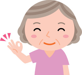 笑顔でOKサインを出すおばあさん