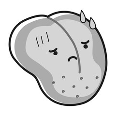 舌に汚れが付いた（舌苔）キャラクター(白黒)