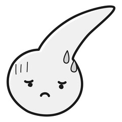 困った表情の白髪のキャラクター(白黒)