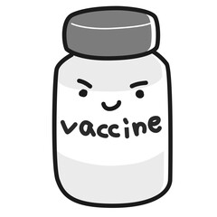 ワクチンの小瓶のキャラクター(白黒)