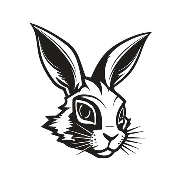 rabbit, logo concept black and white color, hand drawn illustration