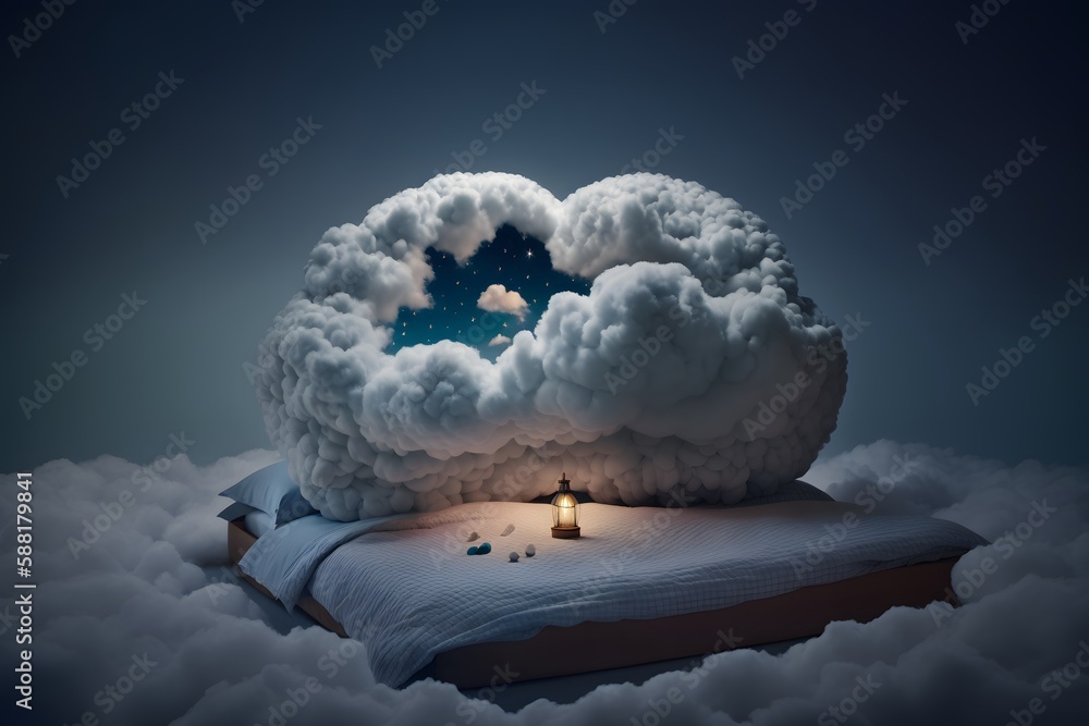 Wall mural cloud on bed created using ai generative technology